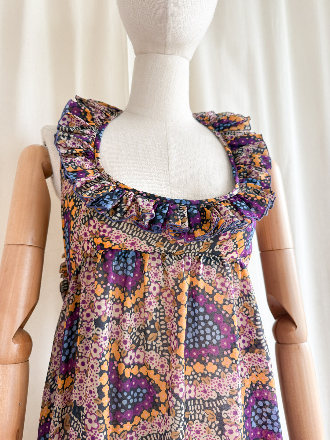 Holy Grail Rare Coveted 1970s Jean Varon Low Scoop Neckline Chiffon Maxi Dress