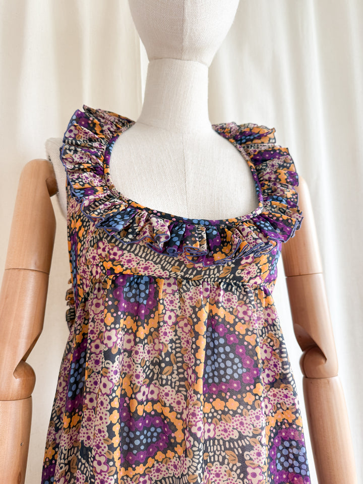 Holy Grail Rare Coveted 1970s Jean Varon Low Scoop Neckline Chiffon Maxi Dress