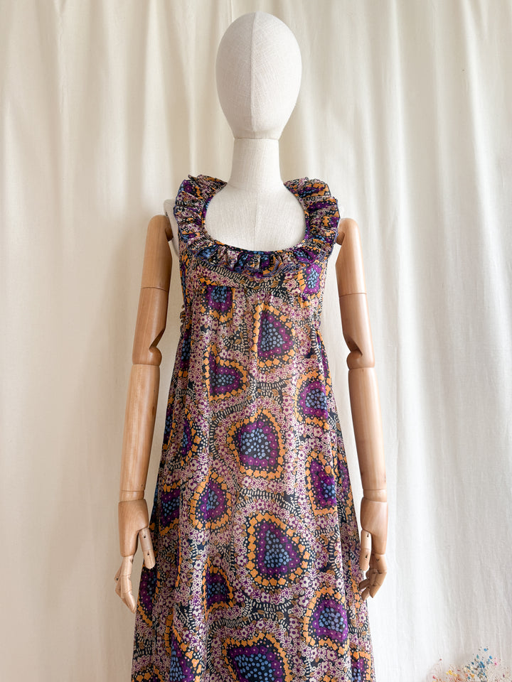 Holy Grail Rare Coveted 1970s Jean Varon Low Scoop Neckline Chiffon Maxi Dress