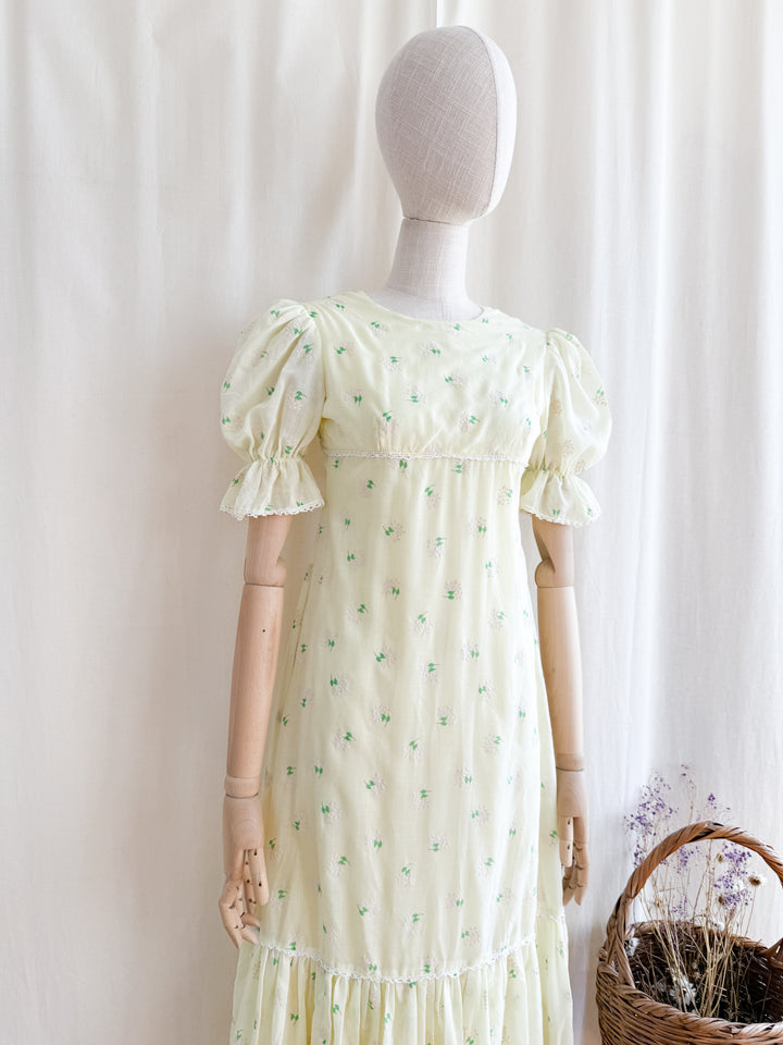 Cute 70s Soft Lemon Cotton Midaxi Dress