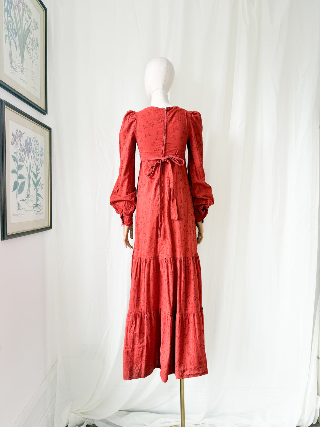 Precious Holy Grail Rare 1970s Dove Clothing Company Red Cotton Maxi Dress