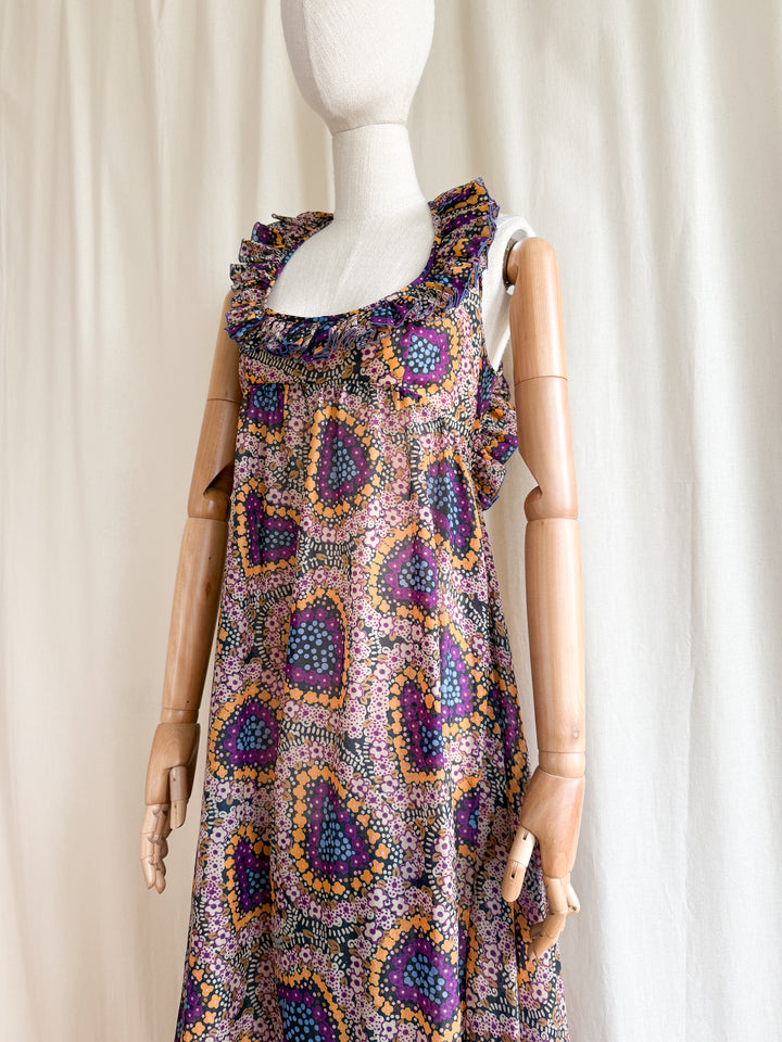 Holy Grail Rare Coveted 1970s Jean Varon Low Scoop Neckline Chiffon Maxi Dress