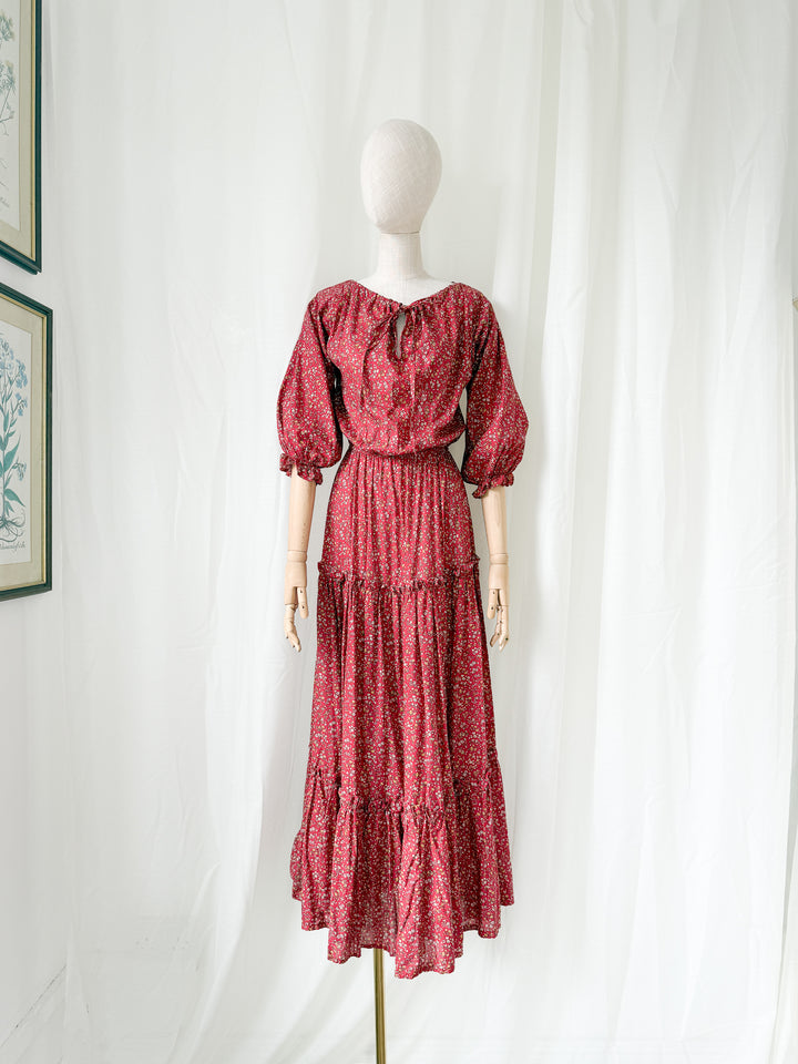 Gorgeous Rare Precious 1970s Laura Ashley Cotton Red Floral Maxi Dress