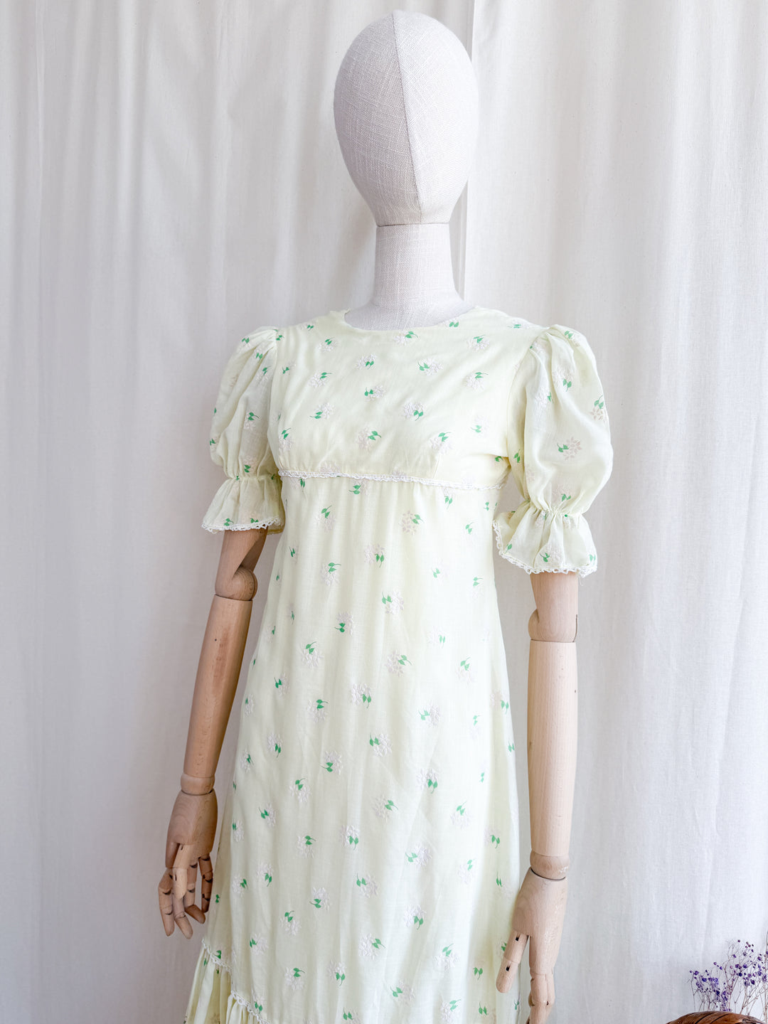 Cute 70s Soft Lemon Cotton Midaxi Dress
