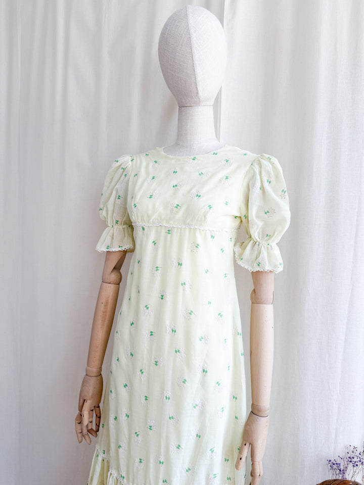 Cute 70s Soft Lemon Cotton Midaxi Dress