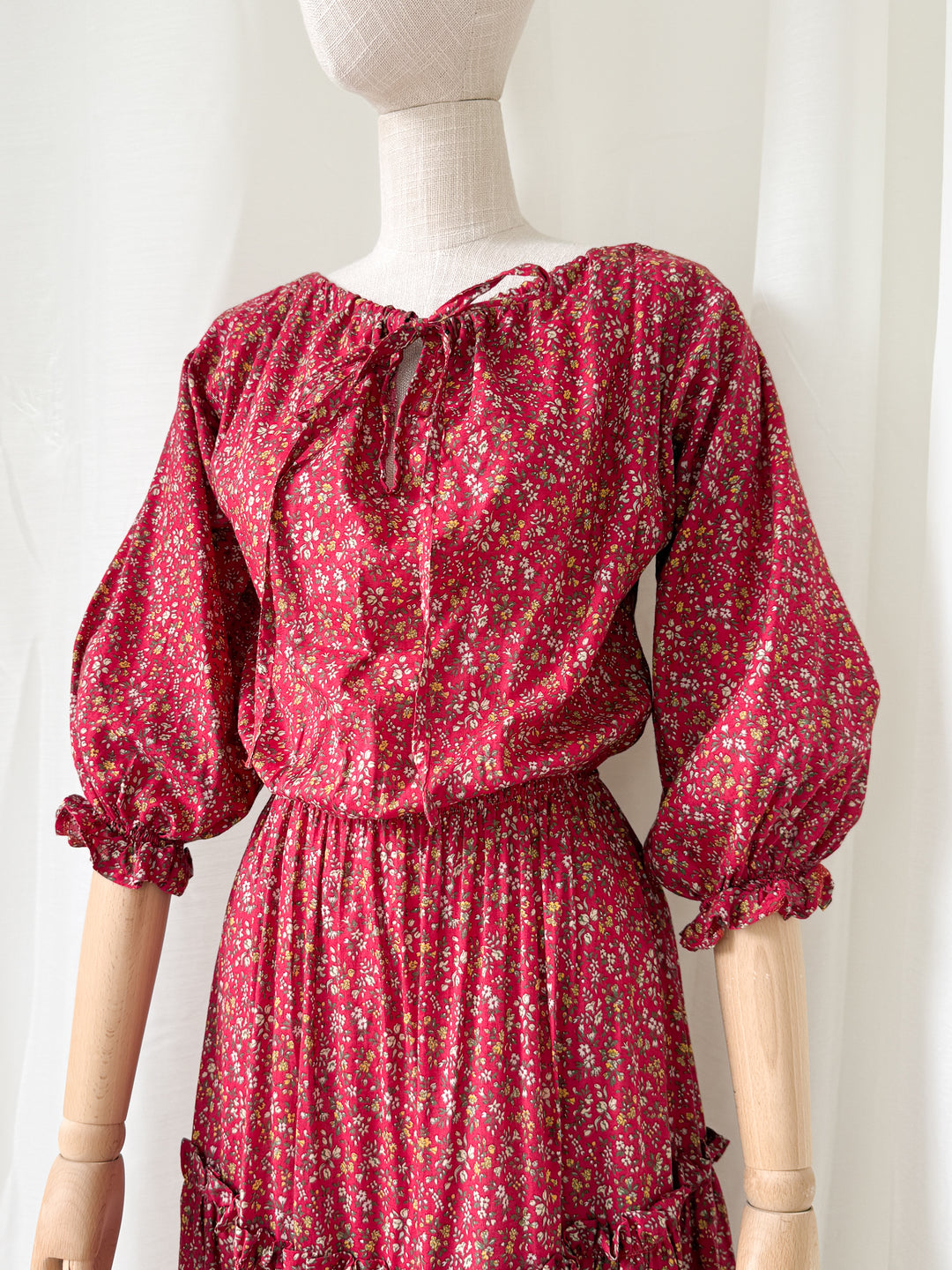Gorgeous Rare Precious 1970s Laura Ashley Cotton Red Floral Maxi Dress