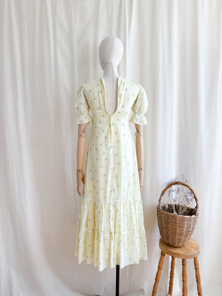 Cute 70s Soft Lemon Cotton Midaxi Dress