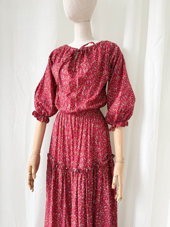 Gorgeous Rare Precious 1970s Laura Ashley Cotton Red Floral Maxi Dress