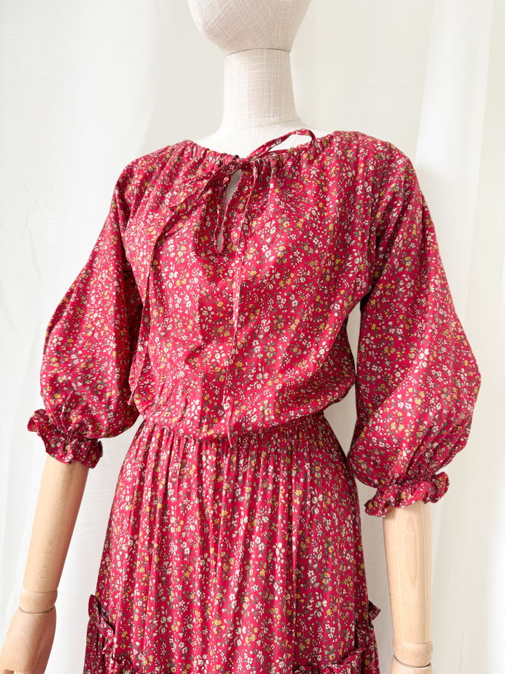 Gorgeous Rare Precious 1970s Laura Ashley Cotton Red Floral Maxi Dress