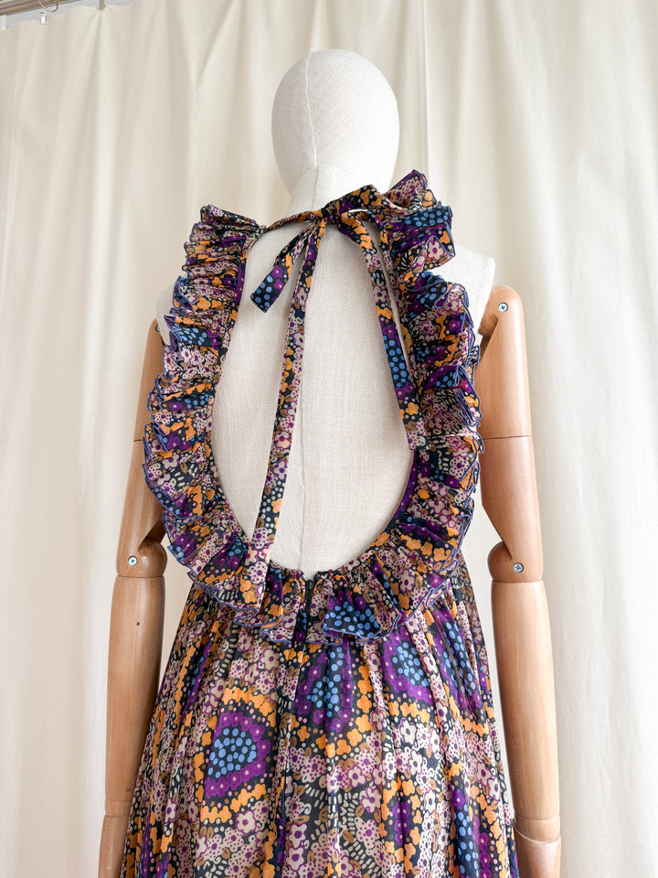Holy Grail Rare Coveted 1970s Jean Varon Low Scoop Neckline Chiffon Maxi Dress