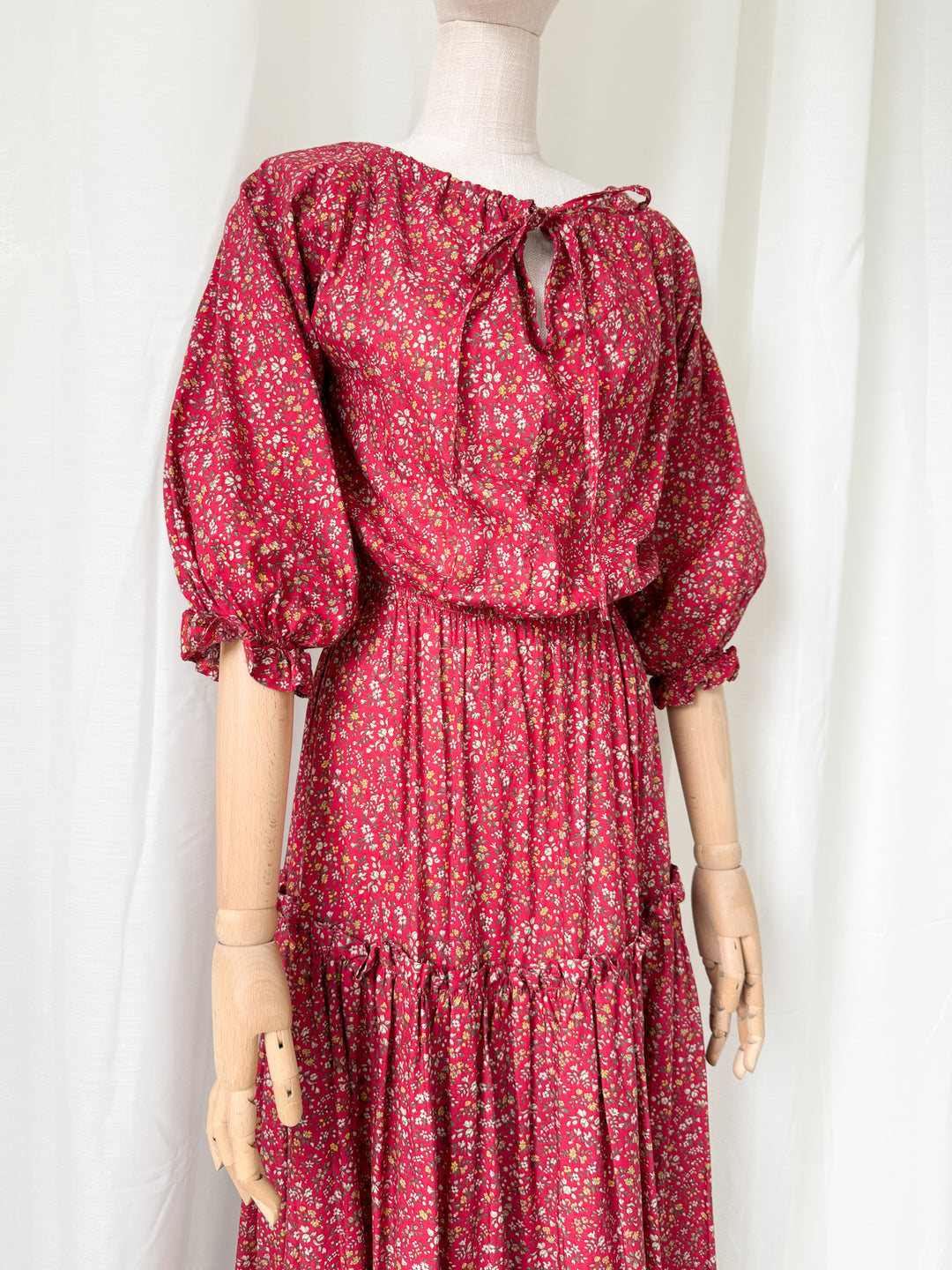 Gorgeous Rare Precious 1970s Laura Ashley Cotton Red Floral Maxi Dress