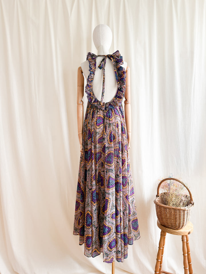 Holy Grail Rare Coveted 1970s Jean Varon Low Scoop Neckline Chiffon Maxi Dress