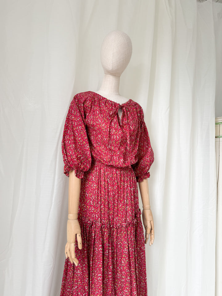 Gorgeous Rare Precious 1970s Laura Ashley Cotton Red Floral Maxi Dress