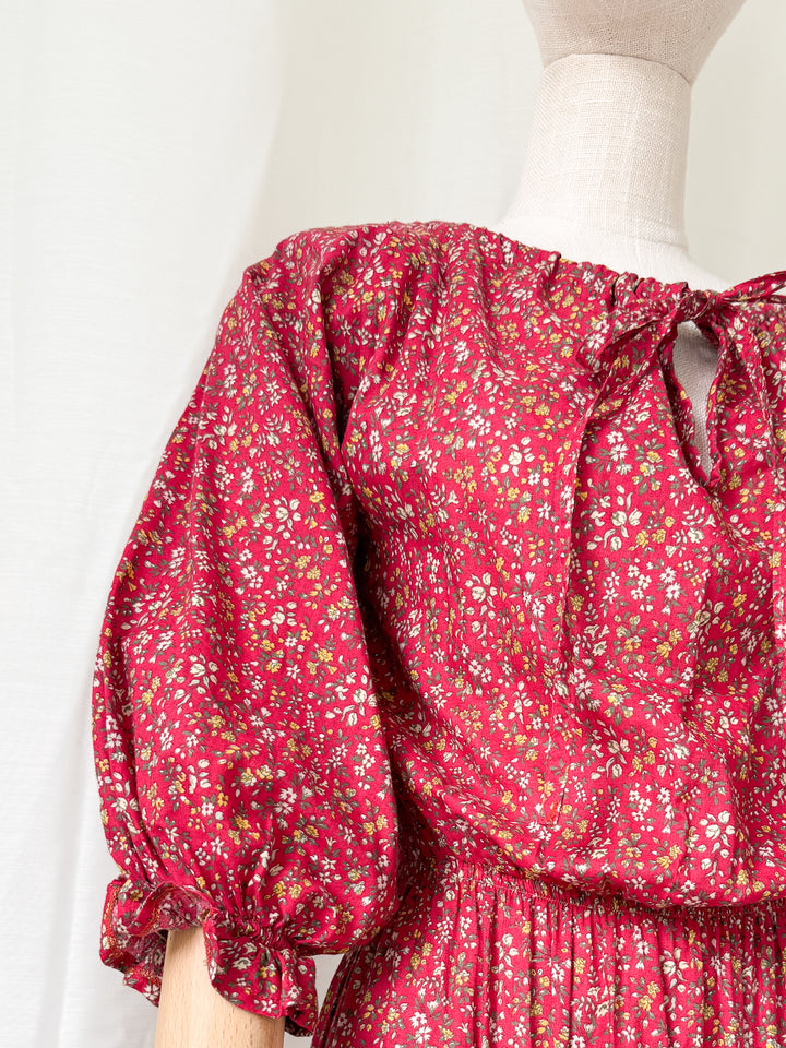 Gorgeous Rare Precious 1970s Laura Ashley Cotton Red Floral Maxi Dress