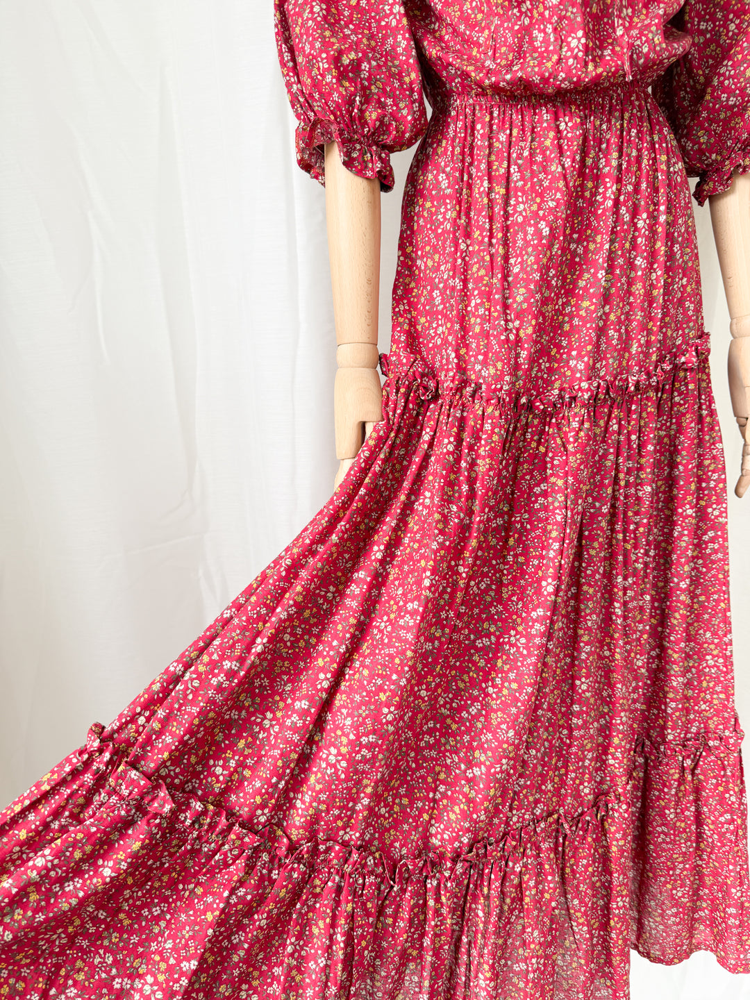 Gorgeous Rare Precious 1970s Laura Ashley Cotton Red Floral Maxi Dress