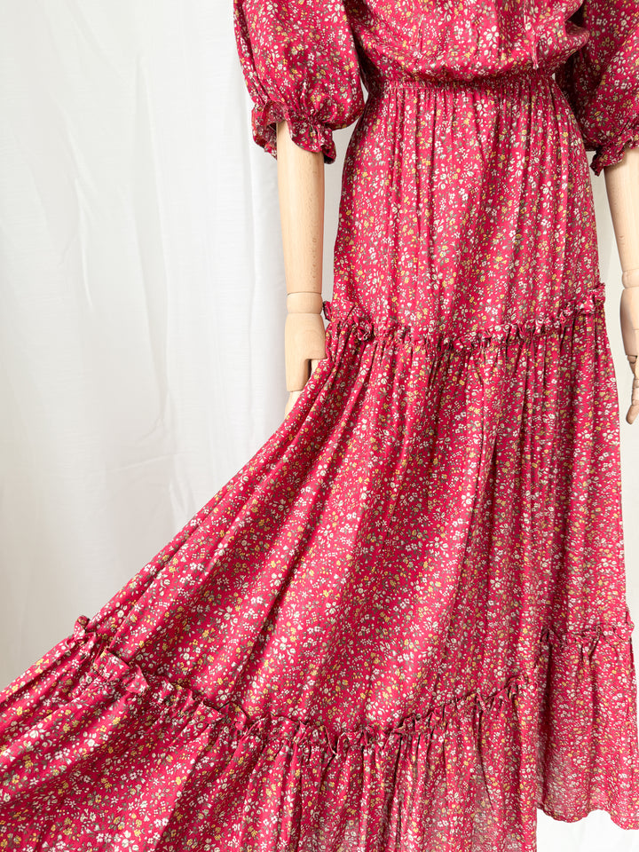 Gorgeous Rare Precious 1970s Laura Ashley Cotton Red Floral Maxi Dress
