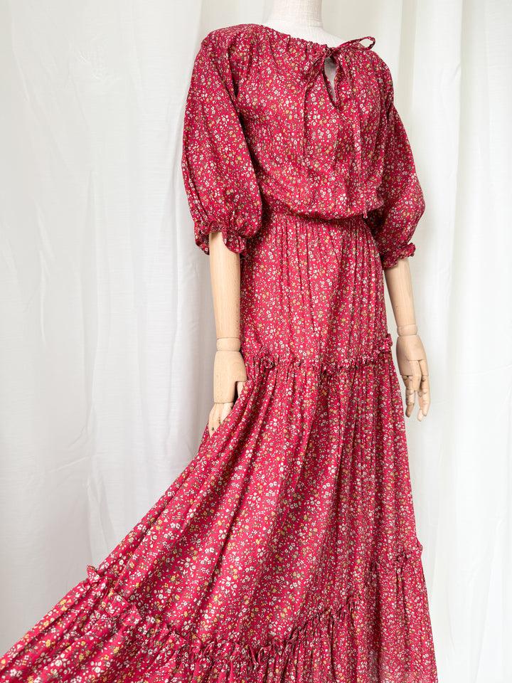 Gorgeous Rare Precious 1970s Laura Ashley Cotton Red Floral Maxi Dress