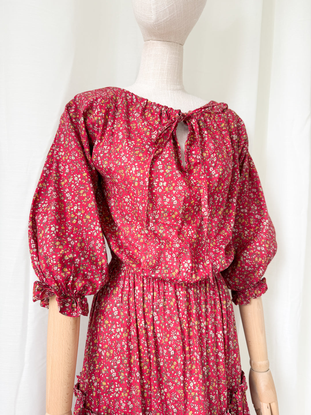 Gorgeous Rare Precious 1970s Laura Ashley Cotton Red Floral Maxi Dress