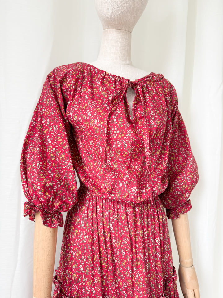 Gorgeous Rare Precious 1970s Laura Ashley Cotton Red Floral Maxi Dress