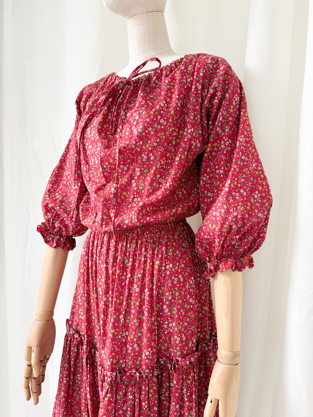 Gorgeous Rare Precious 1970s Laura Ashley Cotton Red Floral Maxi Dress