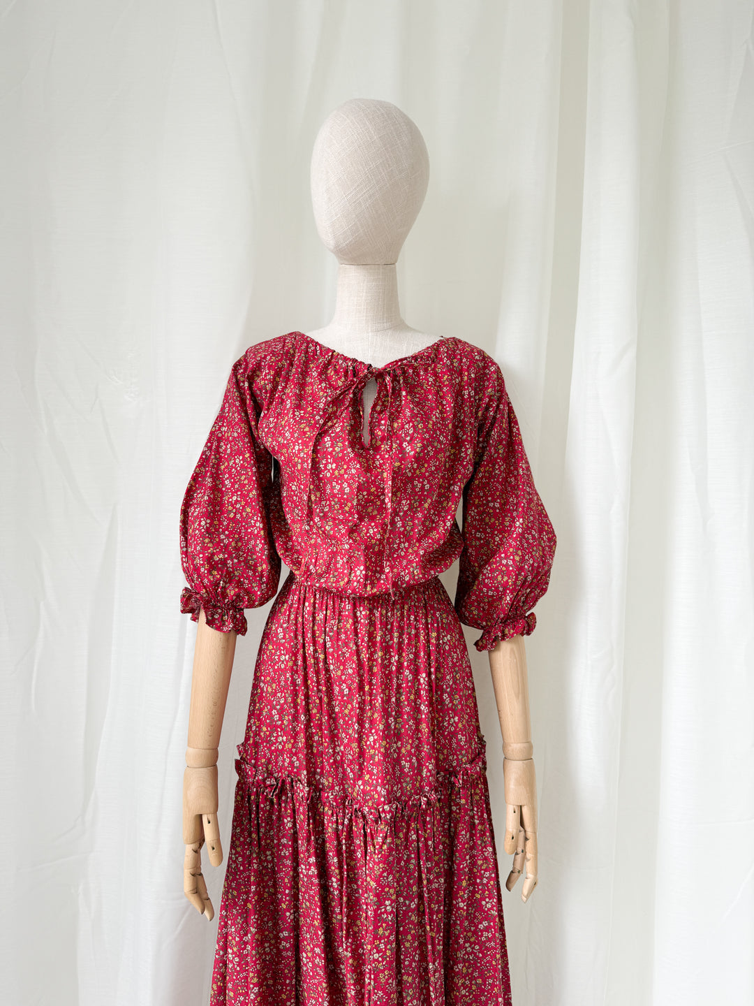 Gorgeous Rare Precious 1970s Laura Ashley Cotton Red Floral Maxi Dress