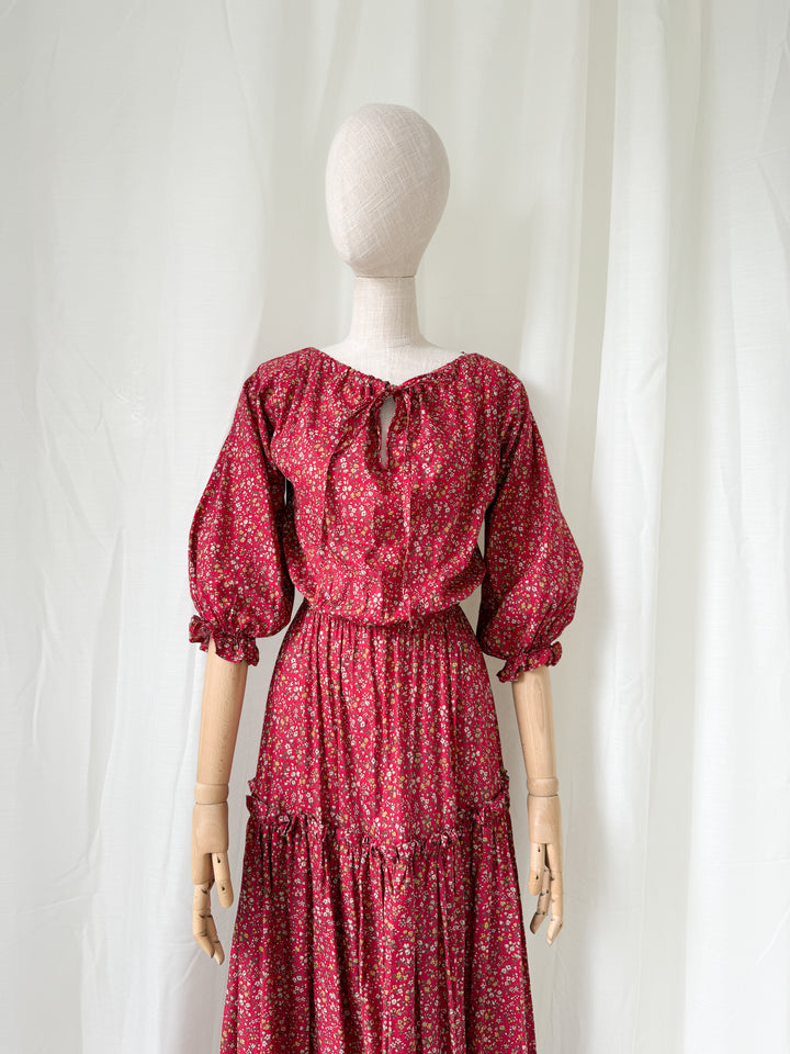 Gorgeous Rare Precious 1970s Laura Ashley Cotton Red Floral Maxi Dress