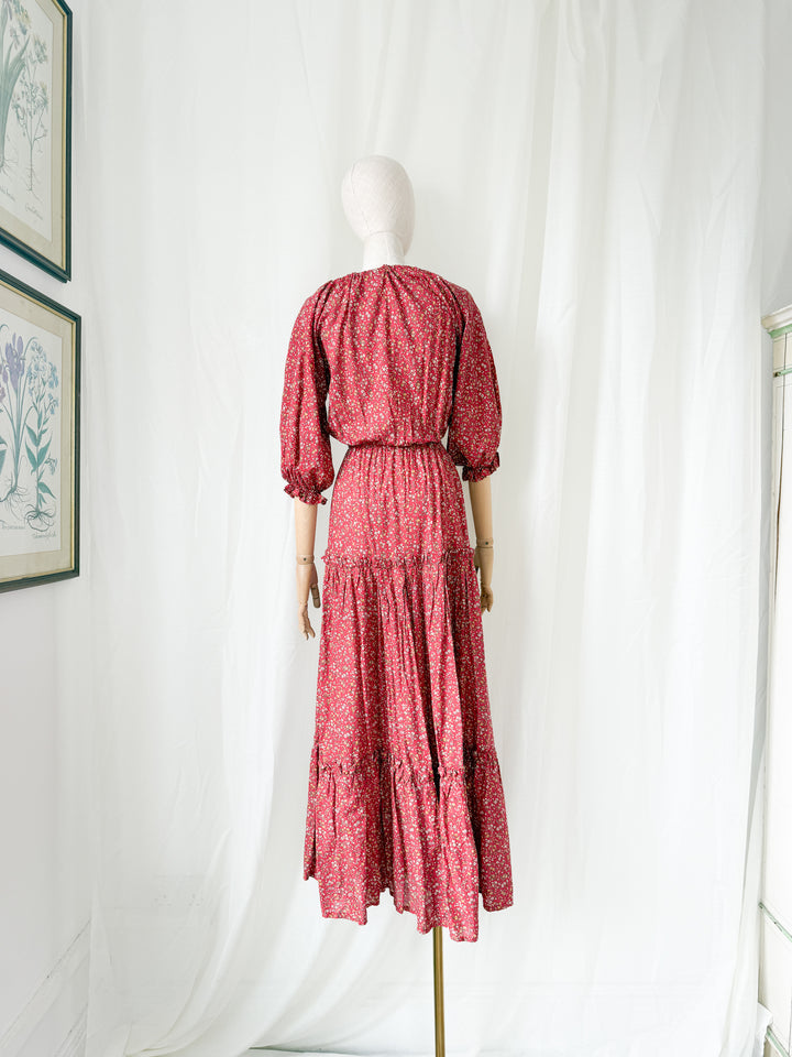 Gorgeous Rare Precious 1970s Laura Ashley Cotton Red Floral Maxi Dress