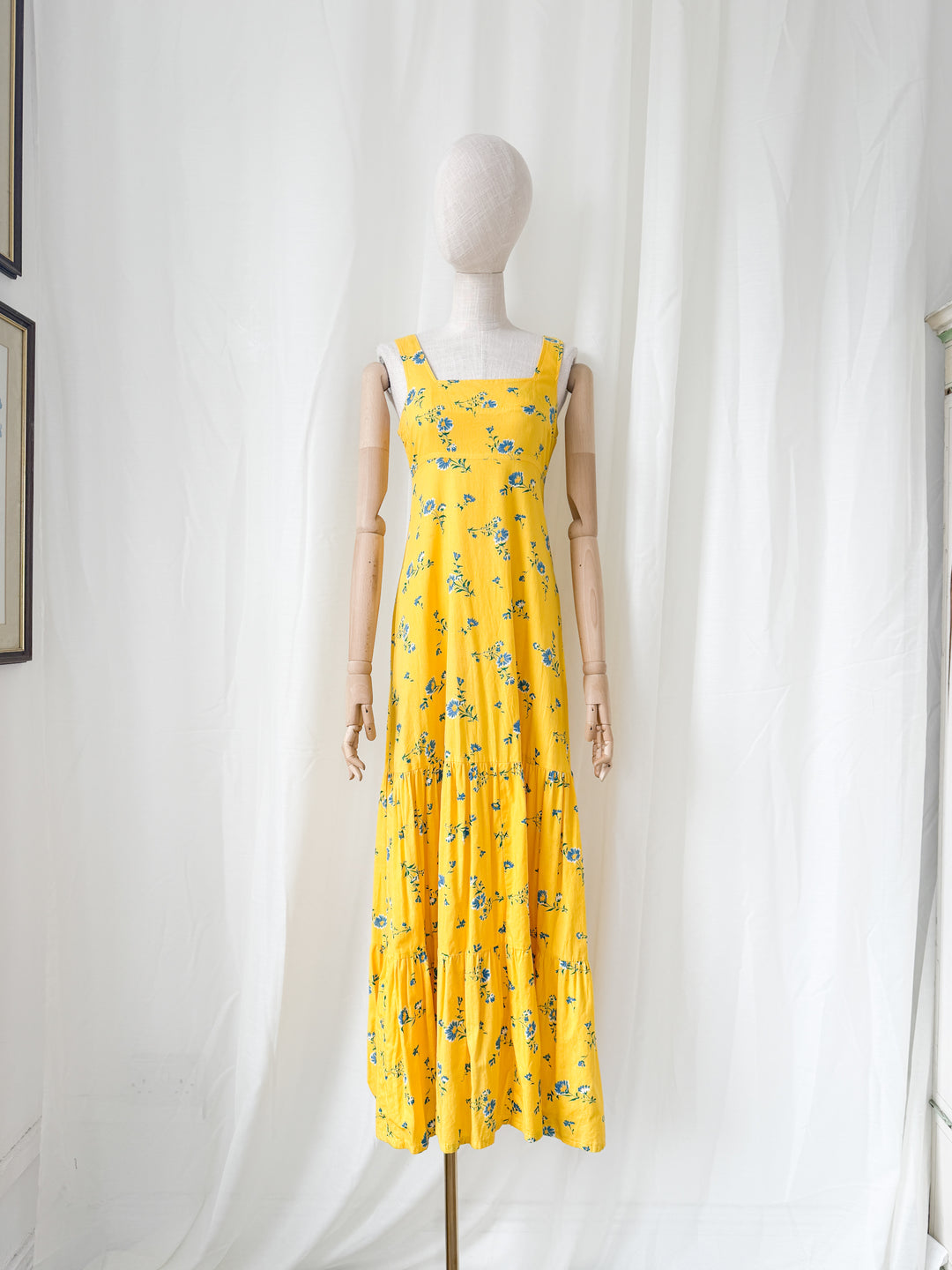 Beautiful Rare Collectible 1970s Yellow Floral Cotton Topshop Maxi Dress
