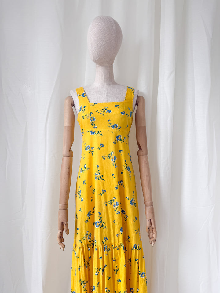 Beautiful Rare Collectible 1970s Yellow Floral Cotton Topshop Maxi Dress