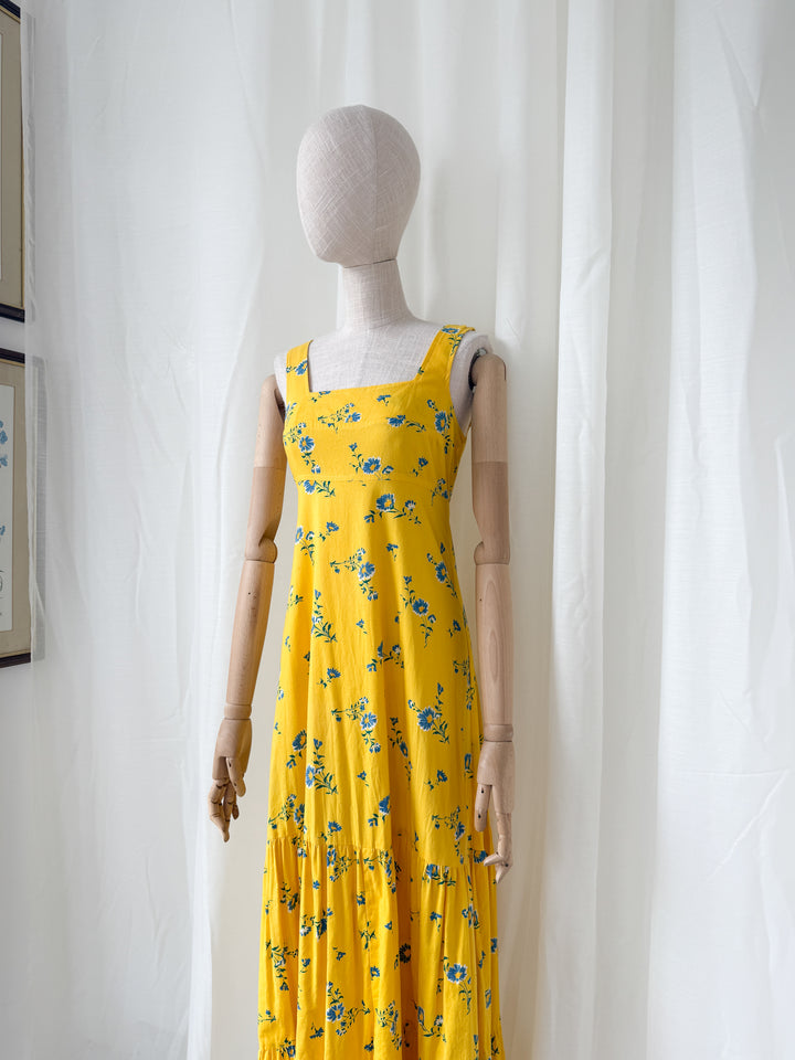 Beautiful Rare Collectible 1970s Yellow Floral Cotton Topshop Maxi Dress