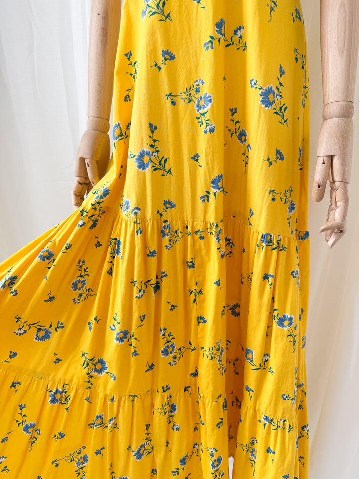 Beautiful Rare Collectible 1970s Yellow Floral Cotton Topshop Maxi Dress