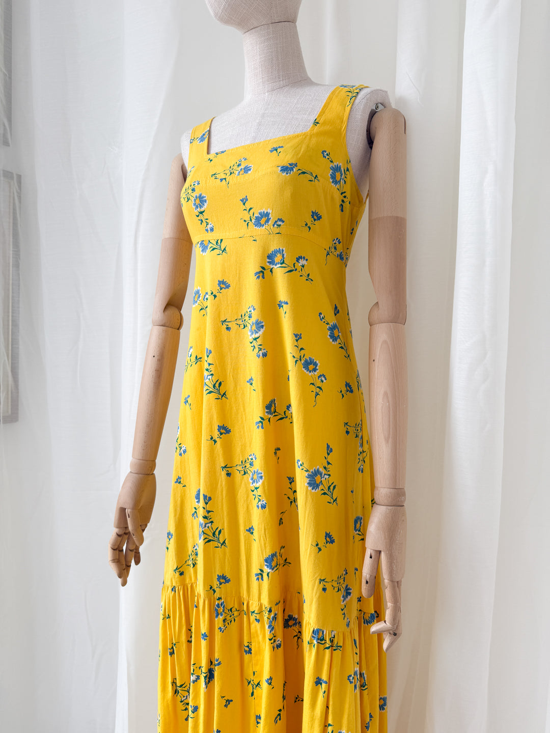 Beautiful Rare Collectible 1970s Yellow Floral Cotton Topshop Maxi Dress