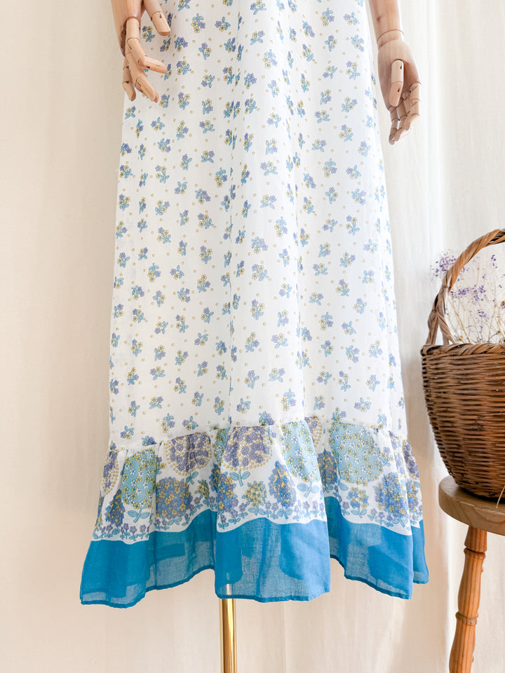 Lovely 70s Floral Cotton Lace Trimmed Maxi Dress