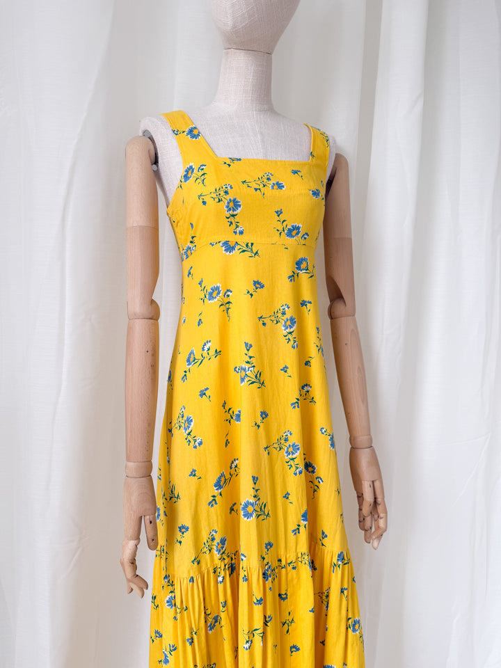 Beautiful Rare Collectible 1970s Yellow Floral Cotton Topshop Maxi Dress