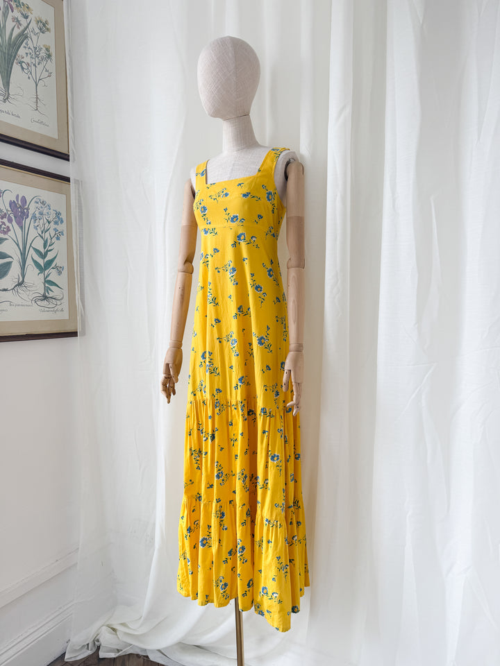 Beautiful Rare Collectible 1970s Yellow Floral Cotton Topshop Maxi Dress