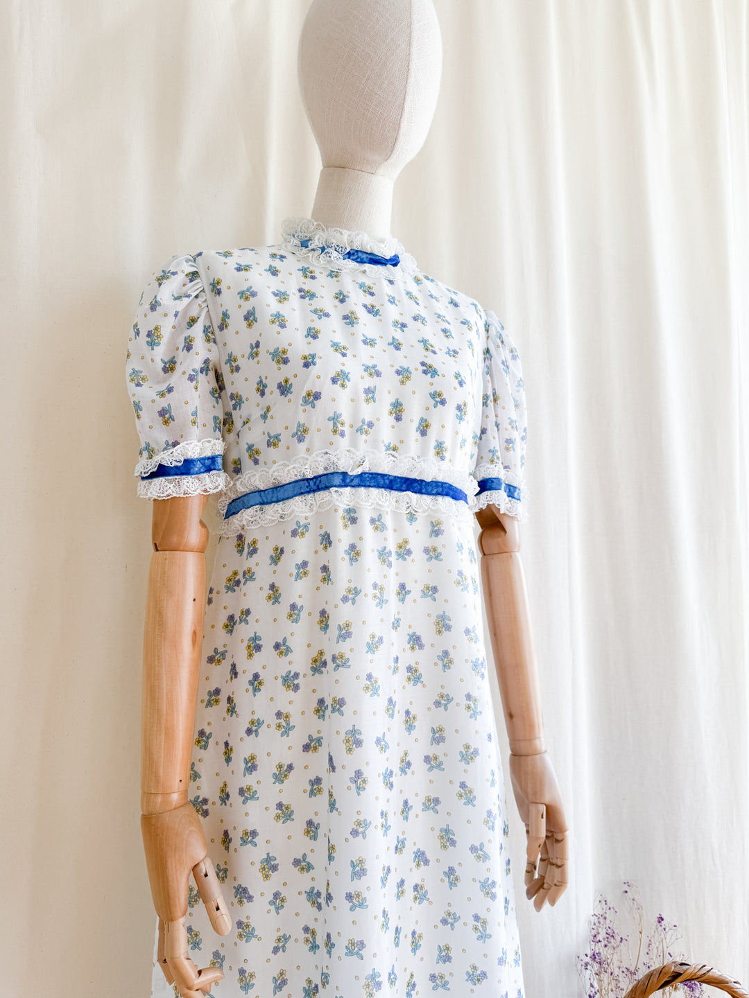 Lovely 70s Floral Cotton Lace Trimmed Maxi Dress