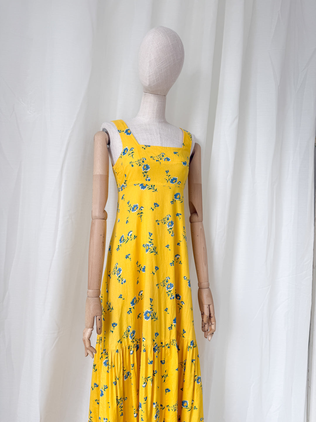 Beautiful Rare Collectible 1970s Yellow Floral Cotton Topshop Maxi Dress
