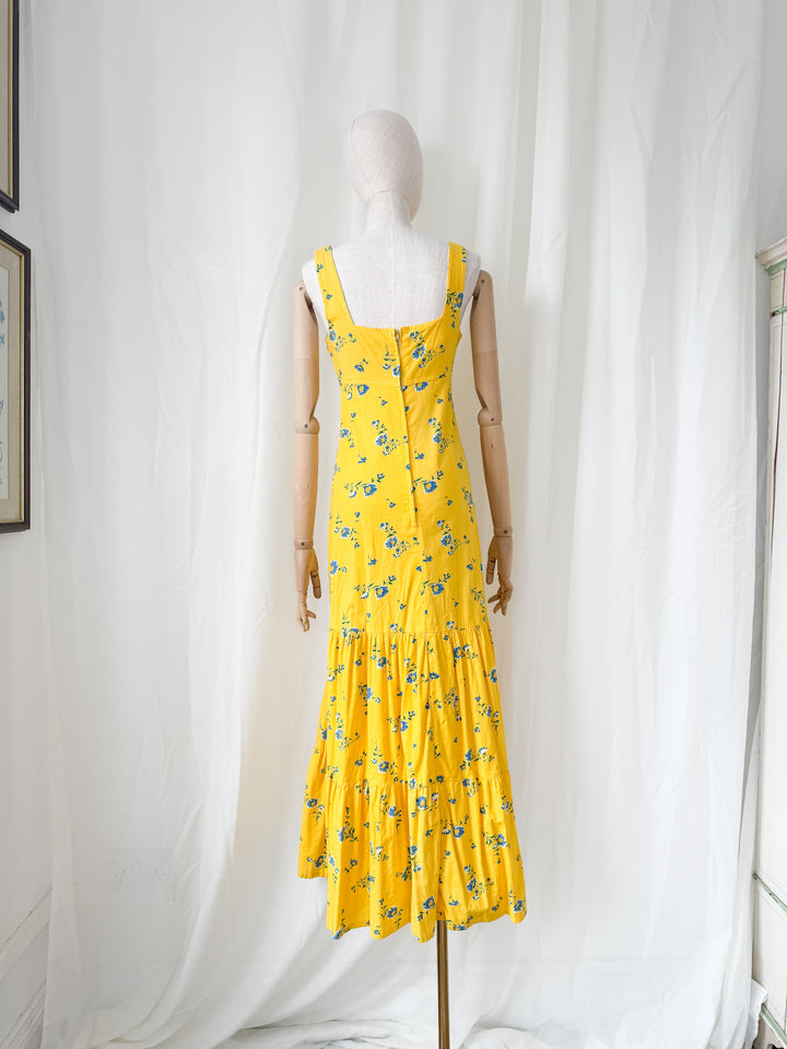 Beautiful Rare Collectible 1970s Yellow Floral Cotton Topshop Maxi Dress