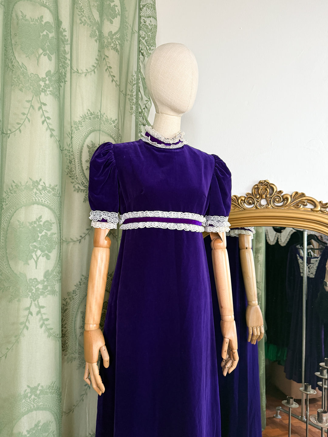 SABRINA ~ ADORABLE HAUNTING LATE 1960S JOHN CHARLES PURPLE VELVET MAXI DRESS