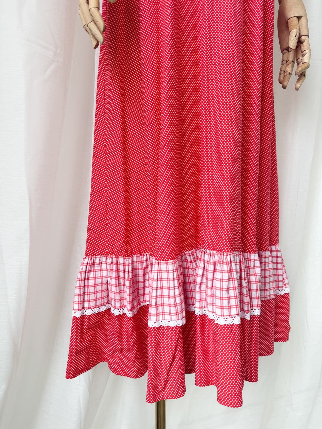 Adorable 1970s Shirred Red Cotton Maxi Dress by Mister Ant
