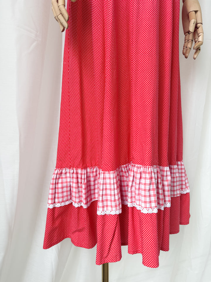 Adorable 1970s Shirred Red Cotton Maxi Dress by Mister Ant