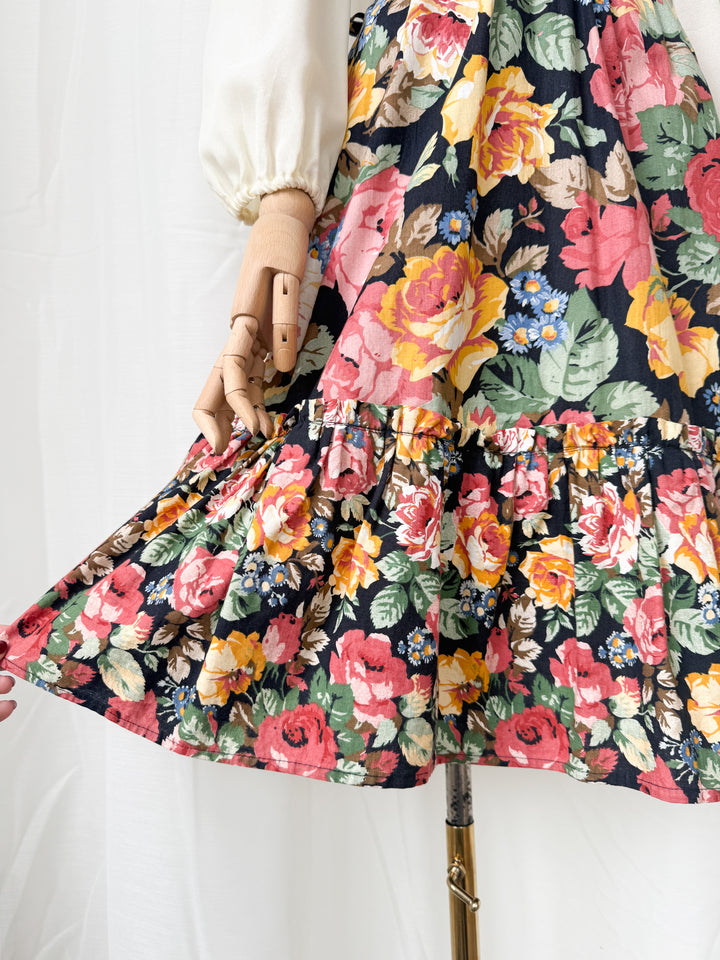 Pretty 1970s Corset Bodice Cotton Floral Midi Dress