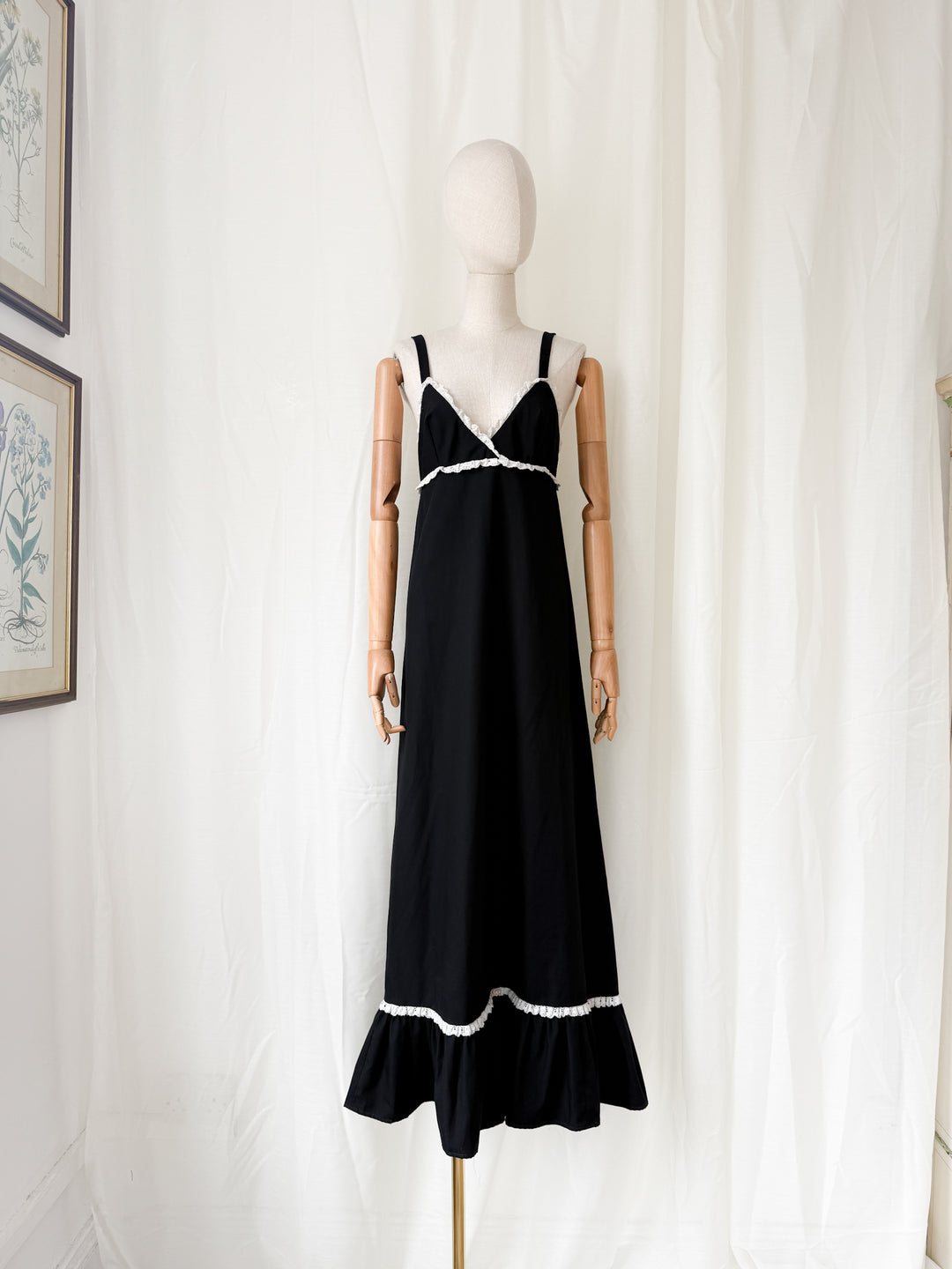 Divine Rare 1970s Black Twill Cotton Maxi Dress by Quad