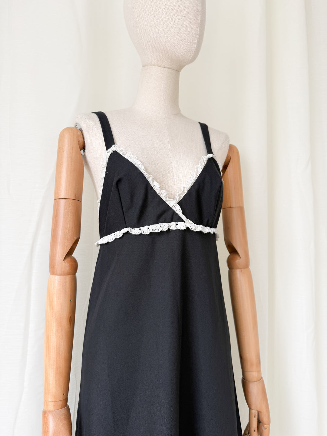 Divine Rare 1970s Black Twill Cotton Maxi Dress by Quad