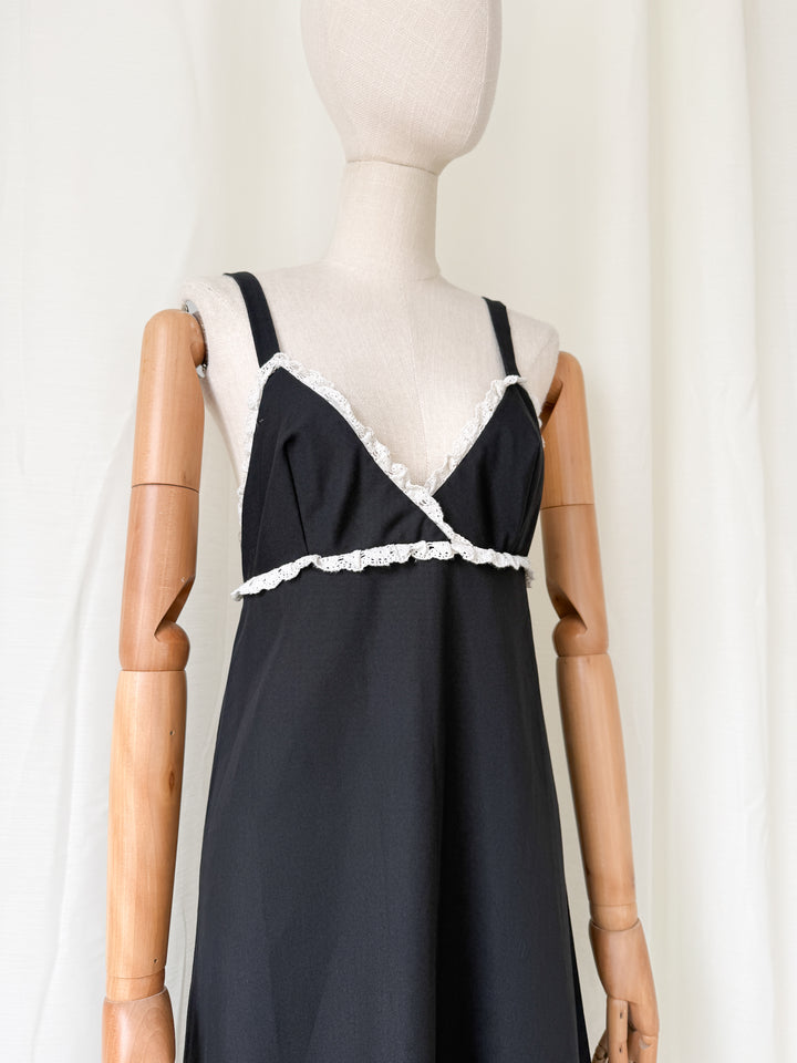 Divine Rare 1970s Black Twill Cotton Maxi Dress by Quad
