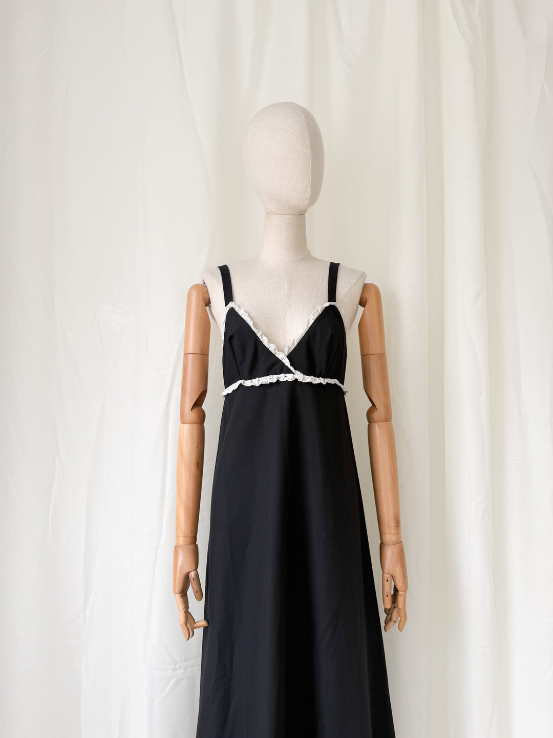 Divine Rare 1970s Black Twill Cotton Maxi Dress by Quad