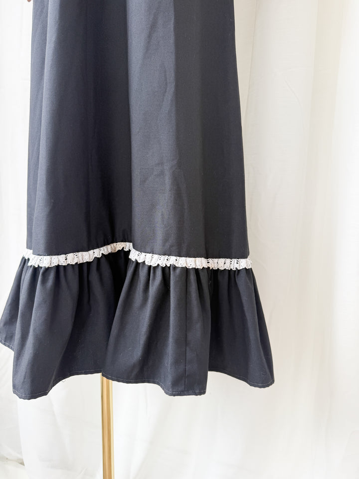 Divine Rare 1970s Black Twill Cotton Maxi Dress by Quad