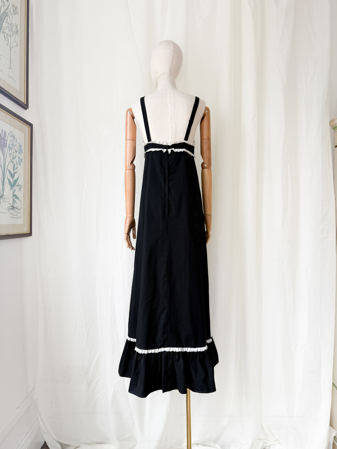 Divine Rare 1970s Black Twill Cotton Maxi Dress by Quad