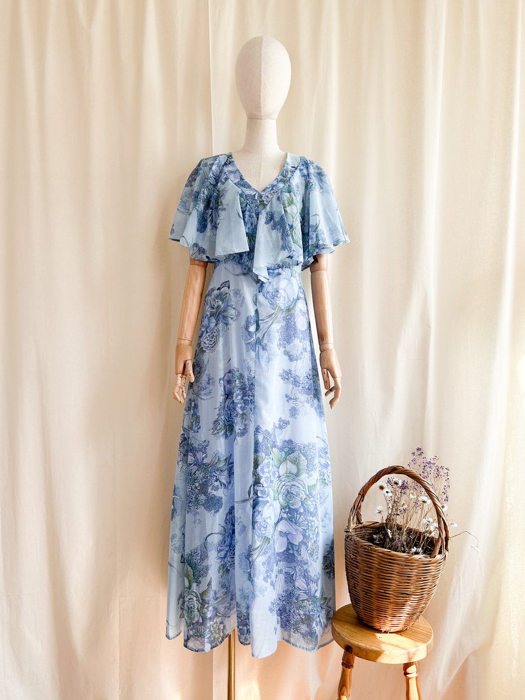 The Blue Rose ~ dreamy romantic blue rose print floral cotton prairie maxi dress