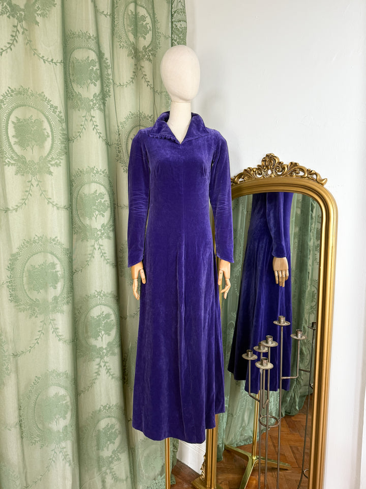 IRIS ~ SPELLBINDING SPINDLY 1970S VELVET MAXI DRESS